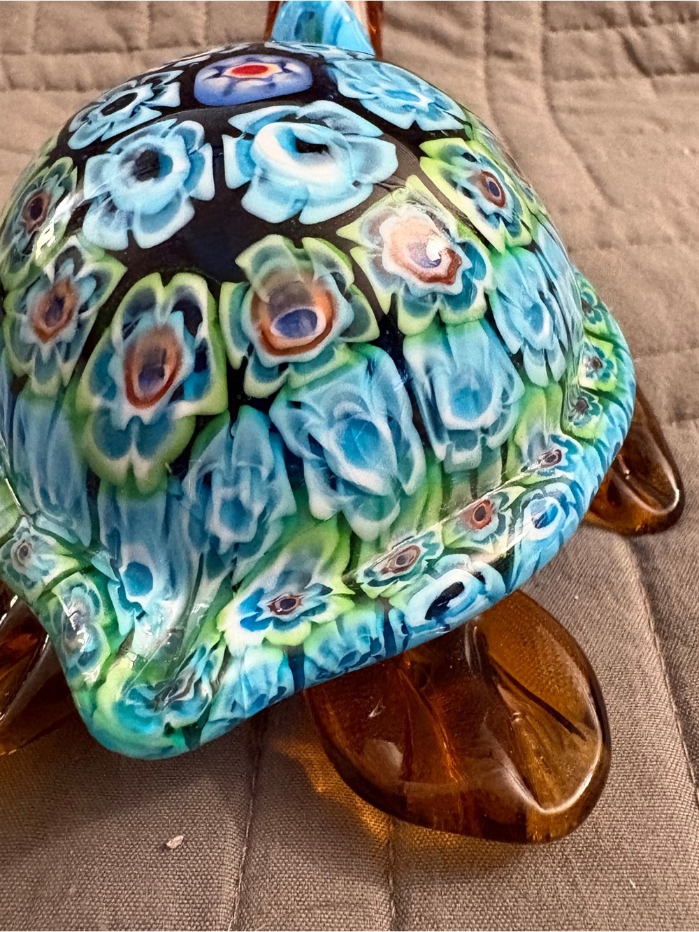 Millefiori Sea Turtle Art Glass Paperweight Figurine - Picture 5 of 13